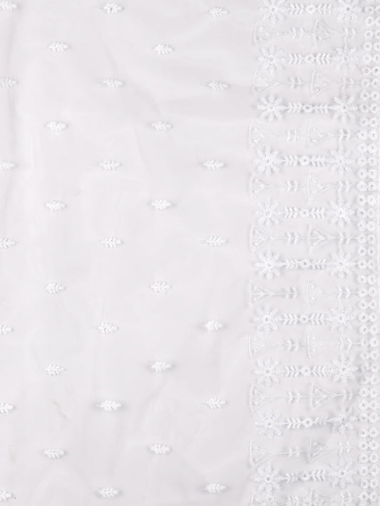 White Net Dupatta with Embroidery freeshipping - Dupatta Bazaar