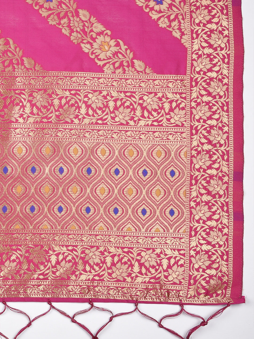 Dupatta Bazaar Woman's Pink Banarasi Silk Dupatta with floral design. - Dupatta Bazaar