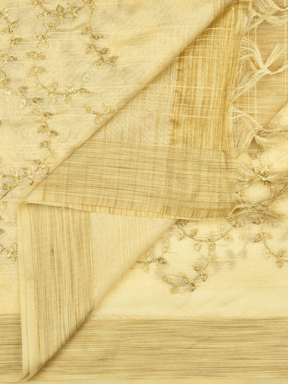 Embroidered Cream Blended Silk Dupatta. freeshipping - Dupatta Bazaar