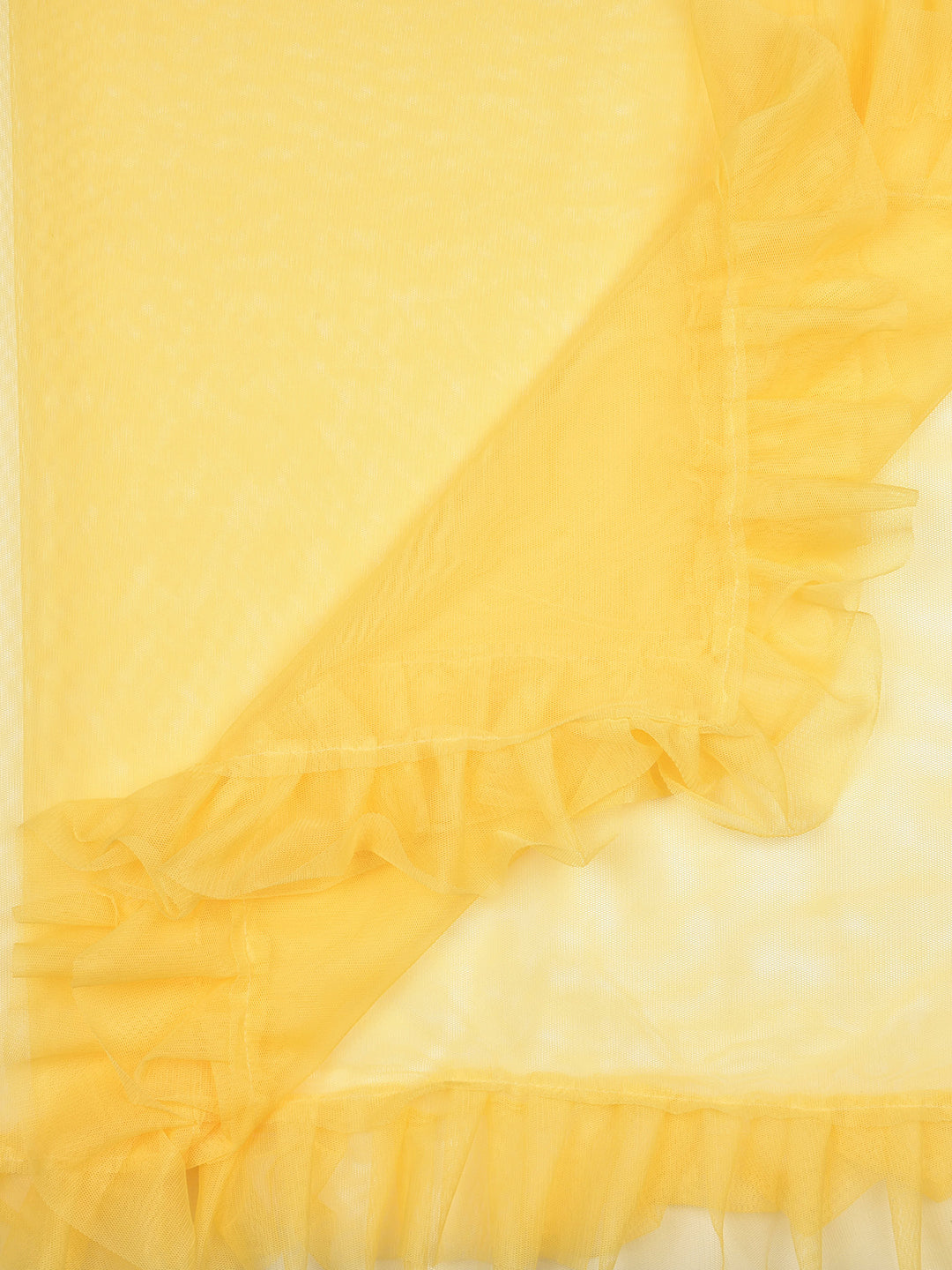 Dupatta Bazaar Woman's Yellow Net Dupatta with Ruffles - Dupatta Bazaar