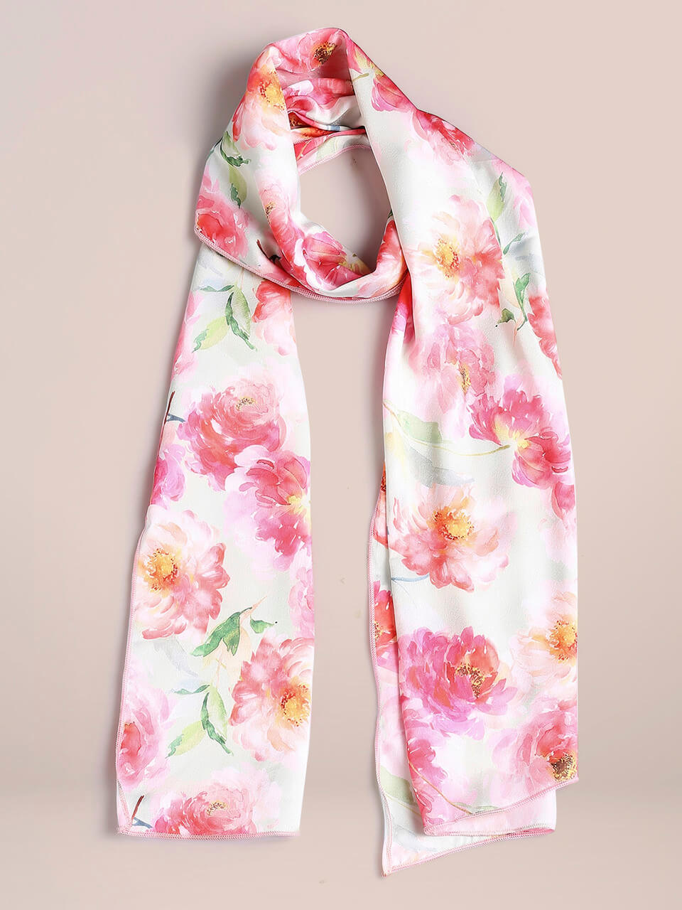 Pink & Multicolor Printed Satin Scarf