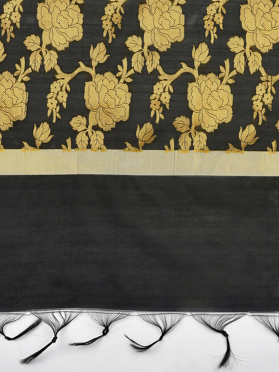 Banarasi Black Silk Dupatta with Floral Jaal freeshipping - Dupatta Bazaar