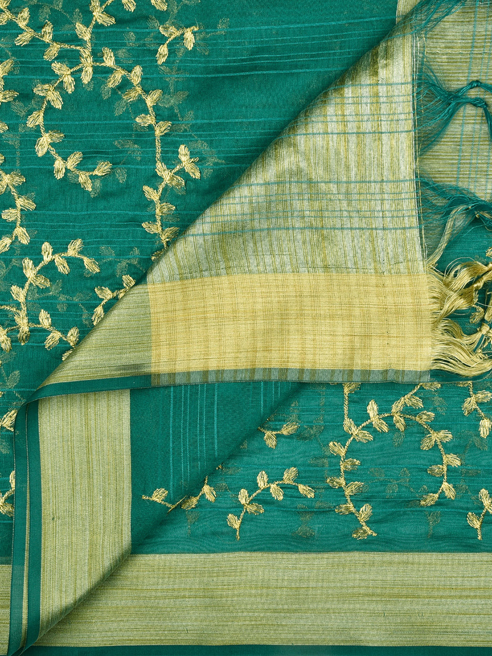 Embroidered Teal Blended Silk Dupatta. freeshipping - Dupatta Bazaar
