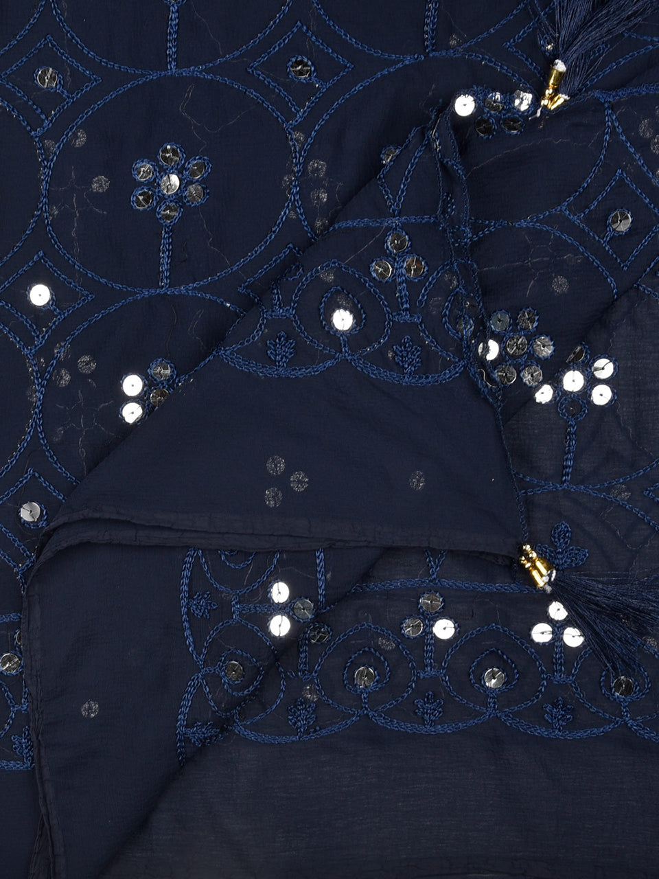 Embroidered Navy Blue Chiffon Dupatta freeshipping - Dupatta Bazaar