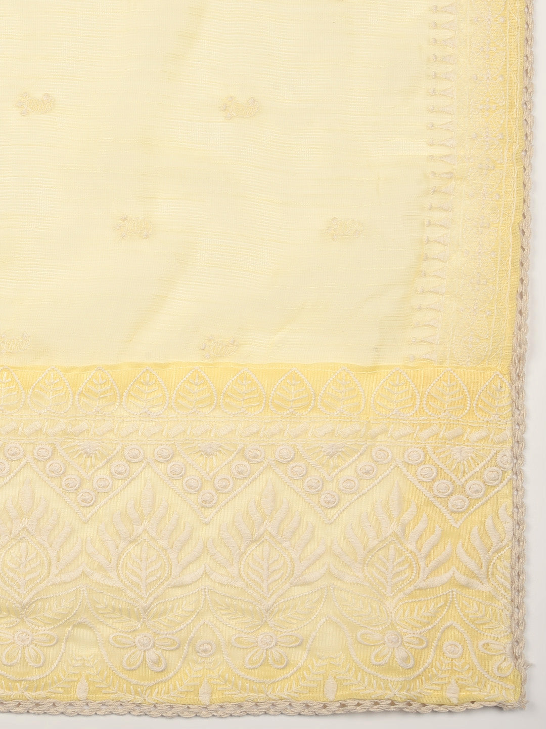 Dupatta Bazaar Woman's Embroidered Light Yellow Super Net Dupatta. - Dupatta Bazaar