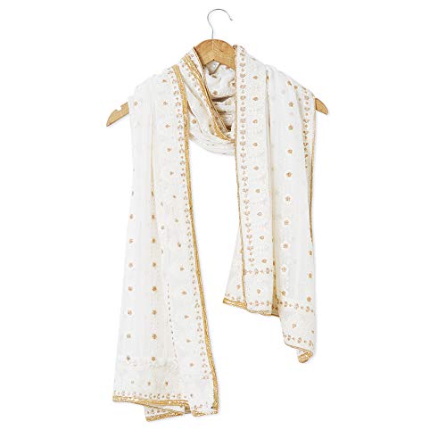 Men's Off White Lucknowi Georgette Dupatta freeshipping - Dupatta Bazaar