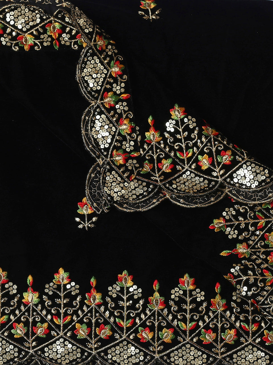 Men's Black Velvet Dupatta with Multicolour Embroidery freeshipping - Dupatta Bazaar