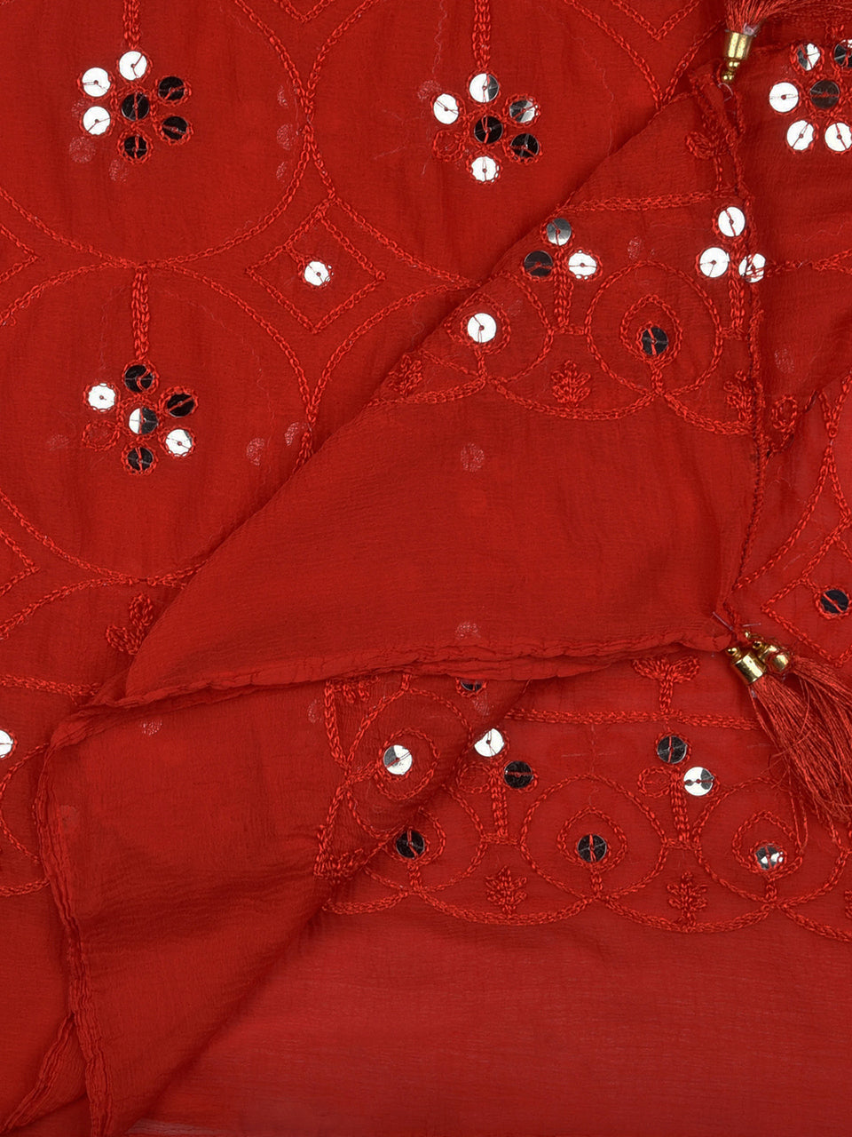 Embroidered Red Chiffon Dupatta freeshipping - Dupatta Bazaar