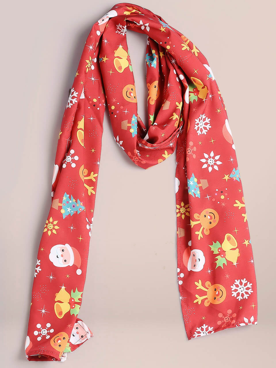 Printed Red Silk Blend Scarf/ Stole