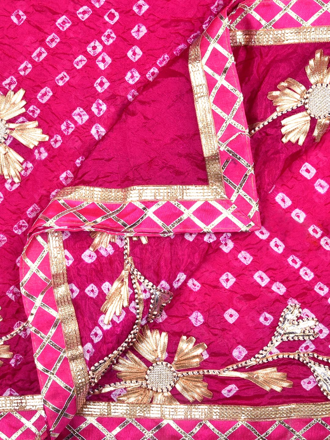 Rani Pink Bandhini Dupatta with Gotta Patti Work. freeshipping - Dupatta Bazaar