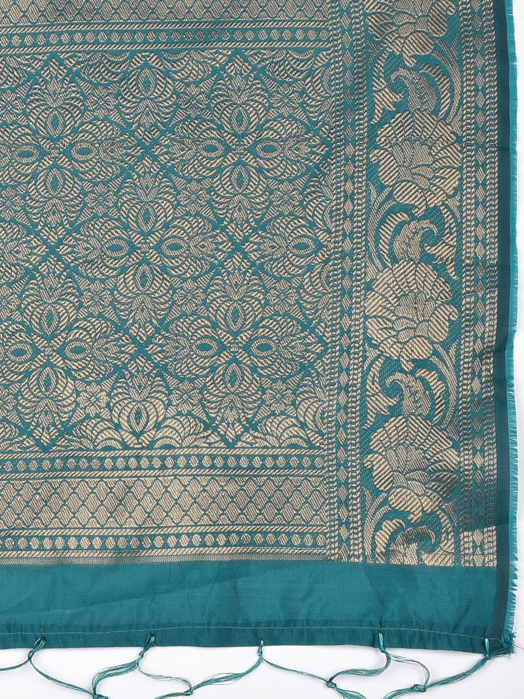 Dupatta Bazaar Woman's Rama Green Banarasi Silk Dupatta with floral design. - Dupatta Bazaar