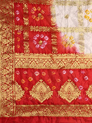 Men's White & Red Banarasi Bandhani Gharchola Silk freeshipping - Dupatta Bazaar