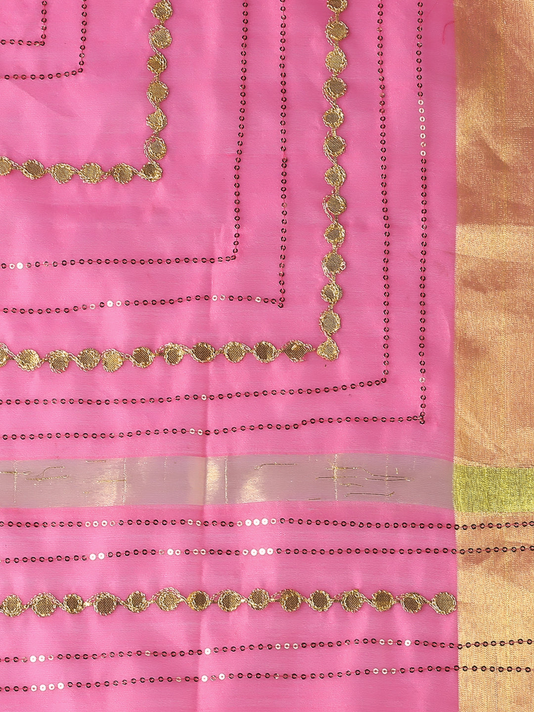 Baby Pink Chanderi Silk Dupatta with Sequins & Gotta Patti freeshipping - Dupatta Bazaar