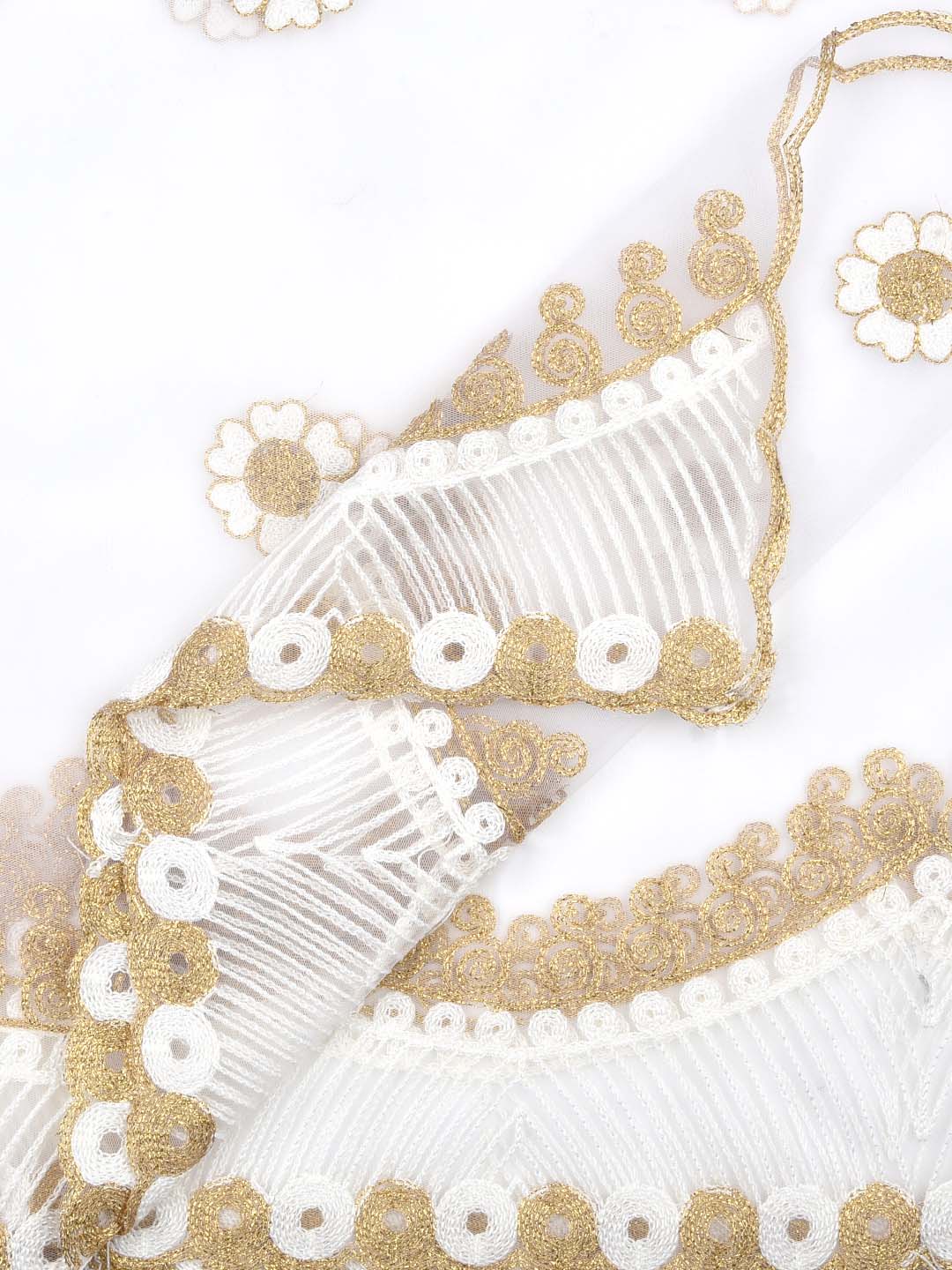 White & Gold Dupatta with Embroidery freeshipping - Dupatta Bazaar