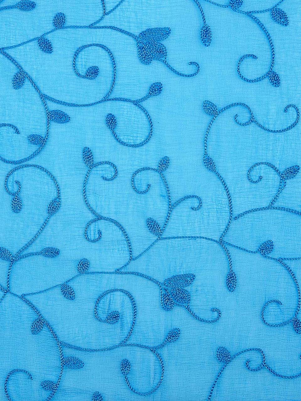 Turquoise Blue Embroidered  Chiffon Dupatta freeshipping - Dupatta Bazaar