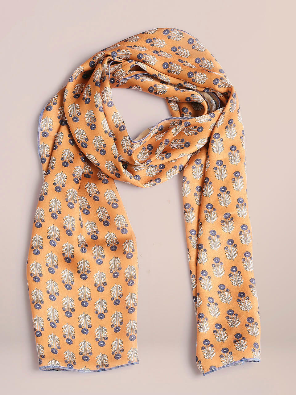 Floral Printed Mustard Satin Scarf