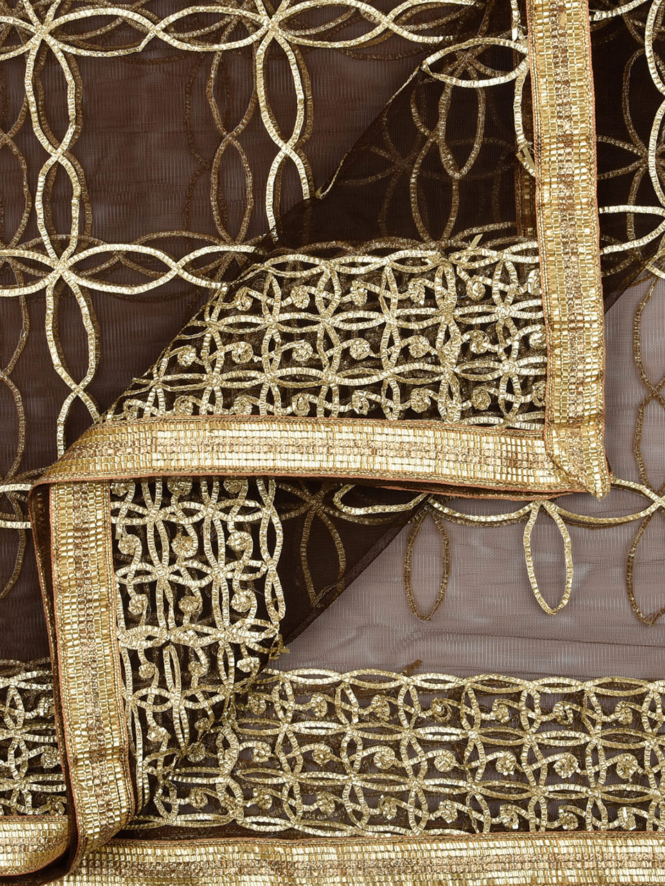 Brown Net Dupatta with Gotta Patti Work. freeshipping - Dupatta Bazaar