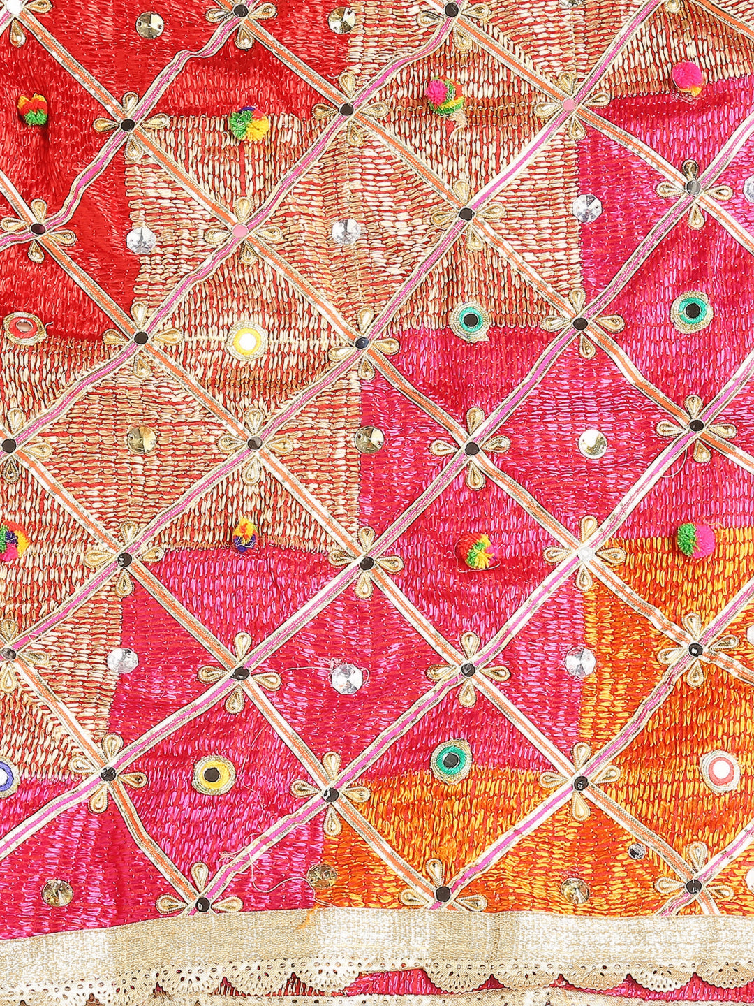 Multicoloured Embellished Phulkari Chiffon Dupatta freeshipping - Dupatta Bazaar
