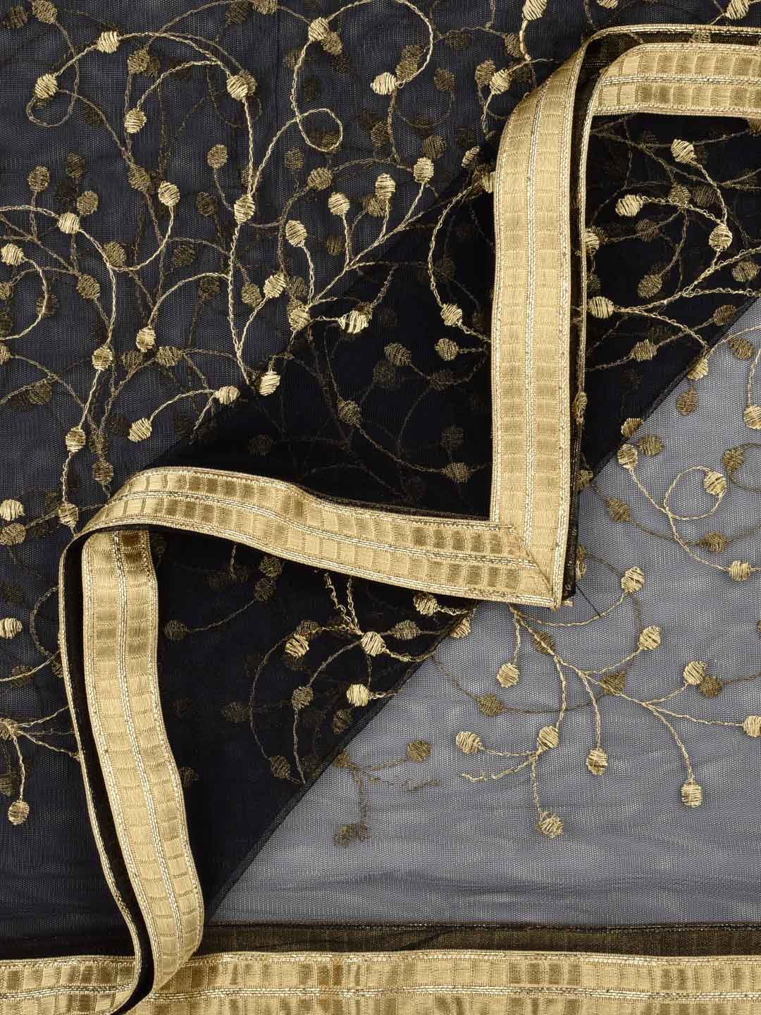 Black & Gold Embroidered Net Dupatta freeshipping - Dupatta Bazaar