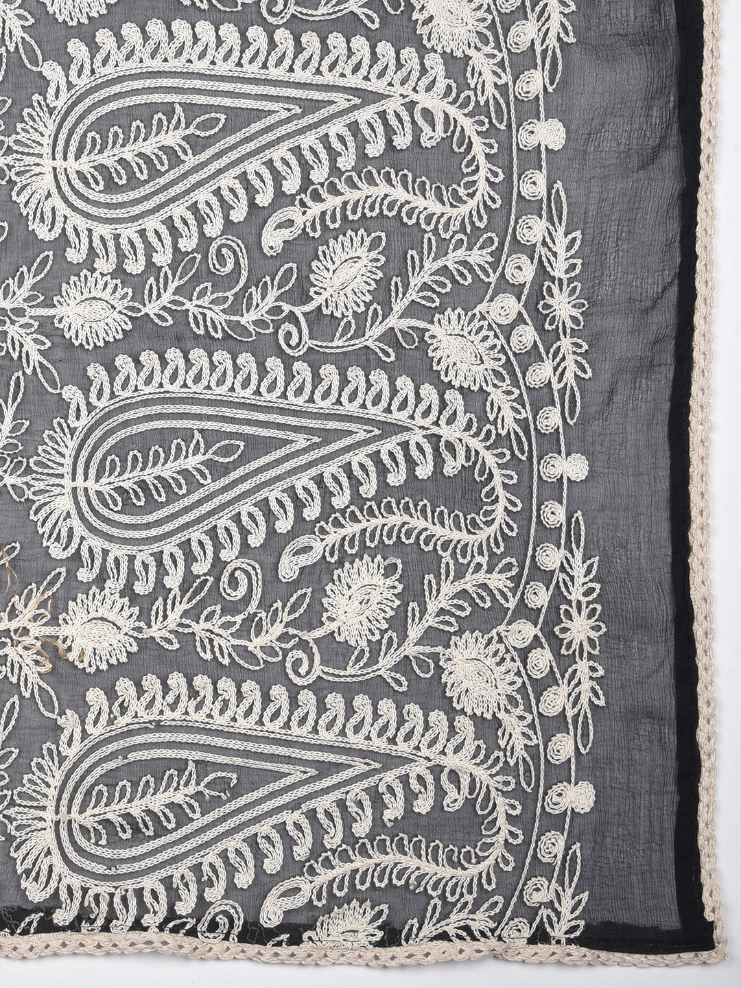 Dupatta Bazaar Woman's Embroidered Black & White Chiffon Dupatta - Dupatta Bazaar