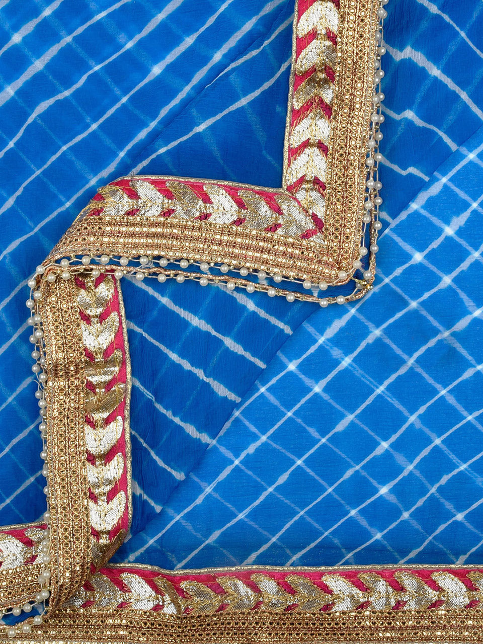 Blue Leharia Chiffon Dupatta with Gotta Patti Border freeshipping - Dupatta Bazaar