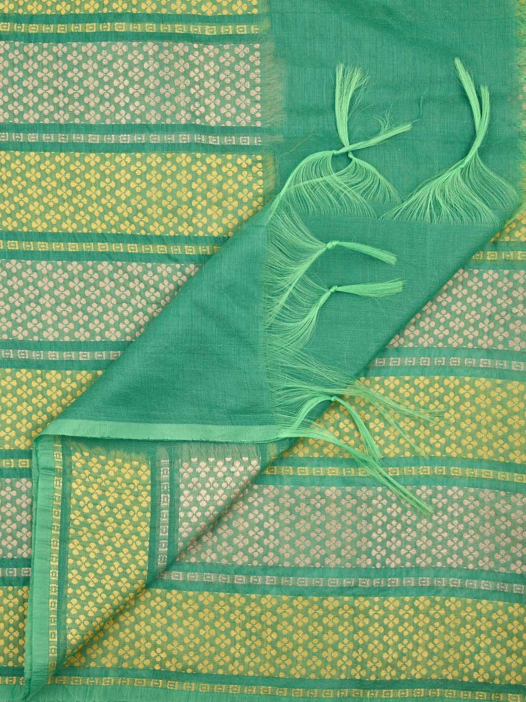 Woven Green & Yellow Striped Cotton Chanderi Dupatta. freeshipping - Dupatta Bazaar