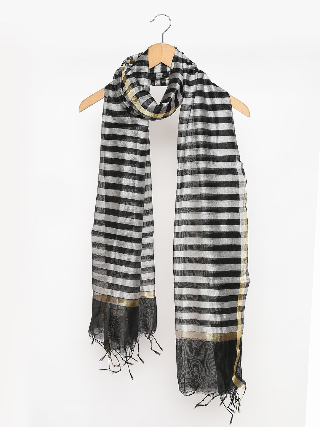 Men's Black & Silver Striped Dupatta. freeshipping - Dupatta Bazaar