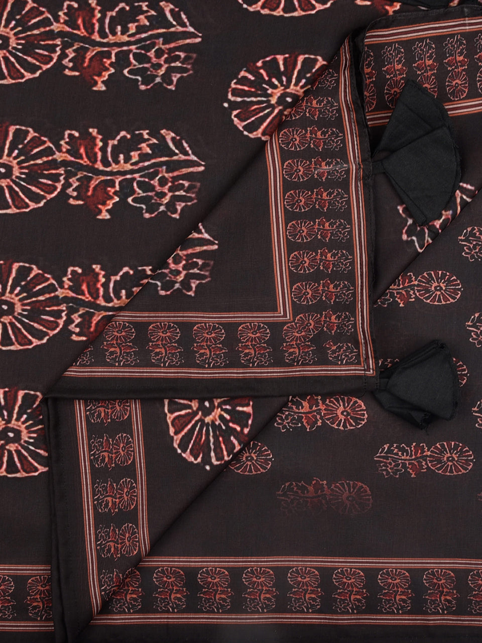 Black & Maroon Kalamkari Printed Blended Silk Dupatta. freeshipping - Dupatta Bazaar