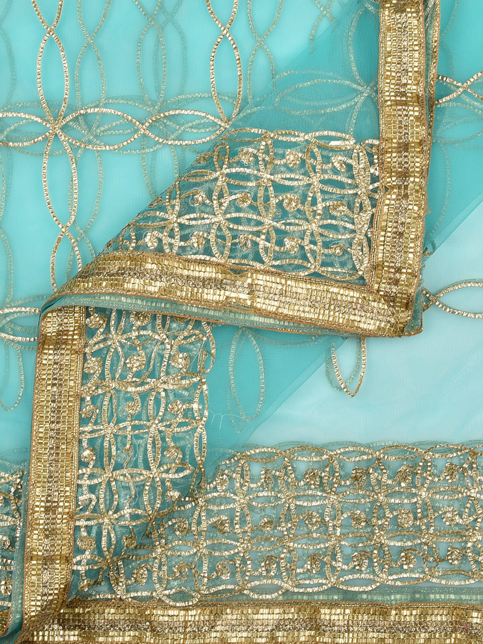 Sea Green Net Dupatta with Gotta Patti Work. freeshipping - Dupatta Bazaar