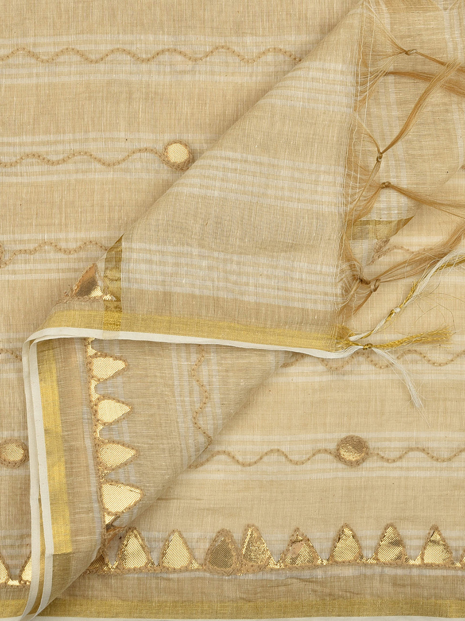 Beige Cotton Dupatta with Gotta Patti Work. freeshipping - Dupatta Bazaar