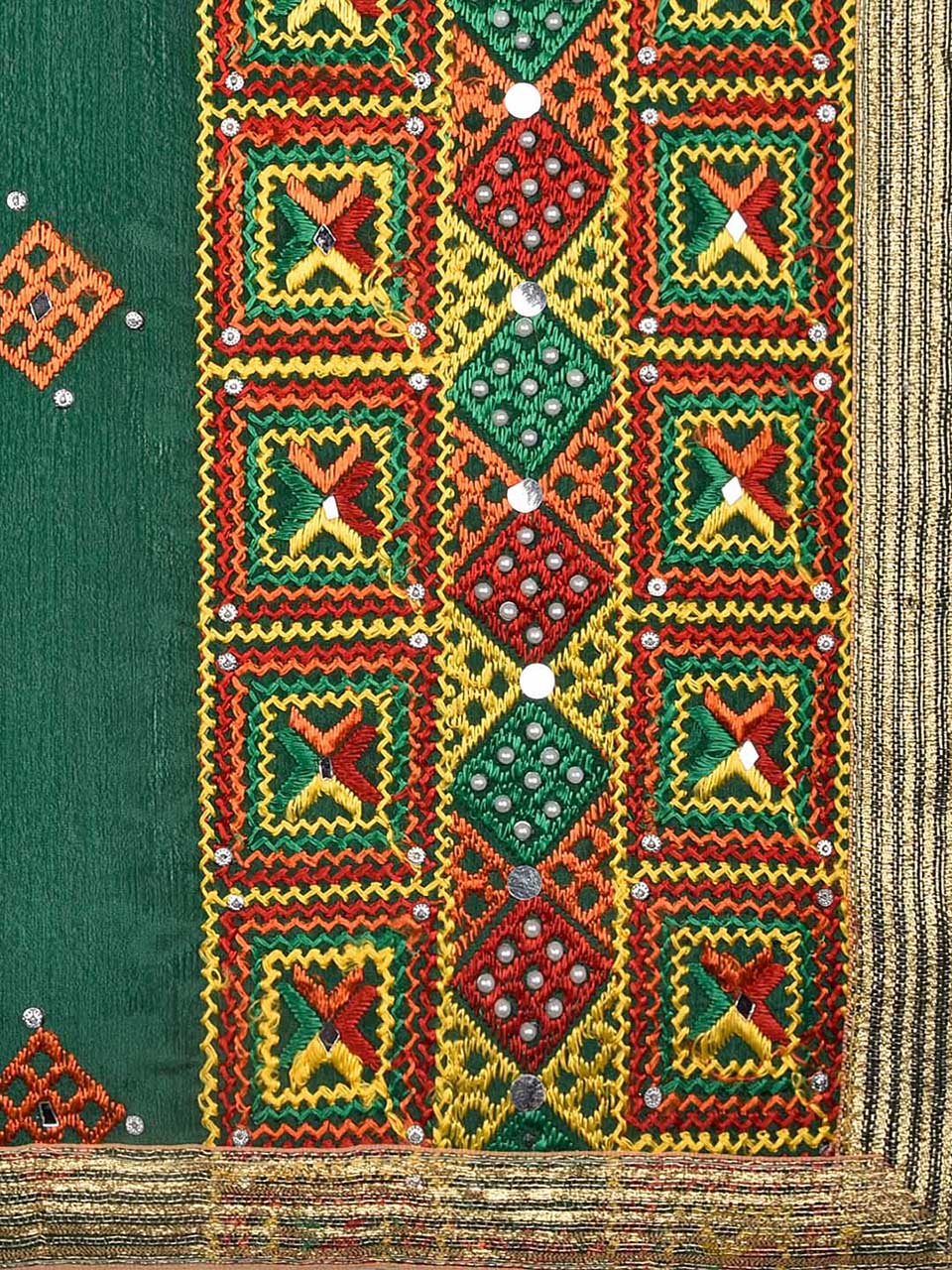 Phulkari Green & Multicoloured Pure Chinon Dupatta freeshipping - Dupatta Bazaar