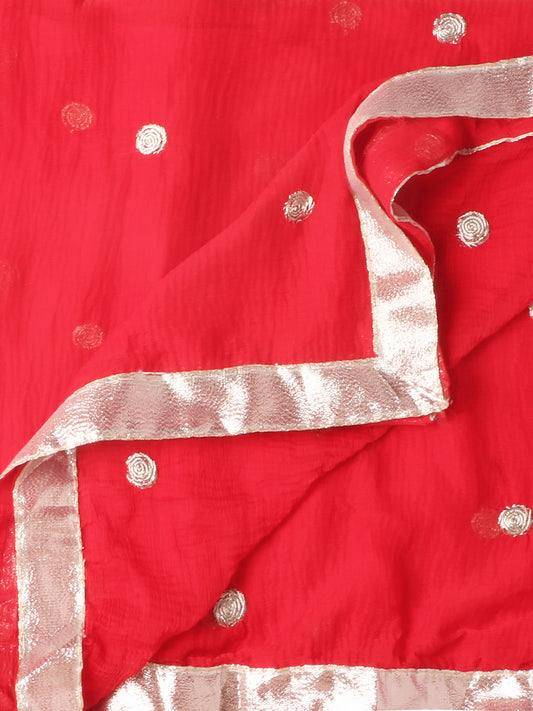 Red Chiffon Dupatta with Silver Embroidery freeshipping - Dupatta Bazaar