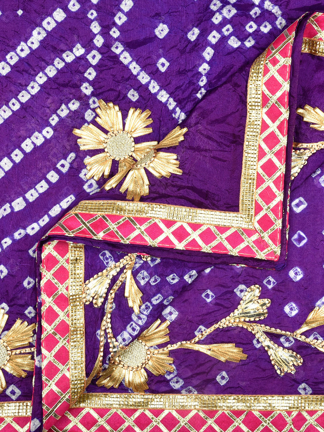 Purple Bandhini Dupatta with Gotta Patti Work. freeshipping - Dupatta Bazaar
