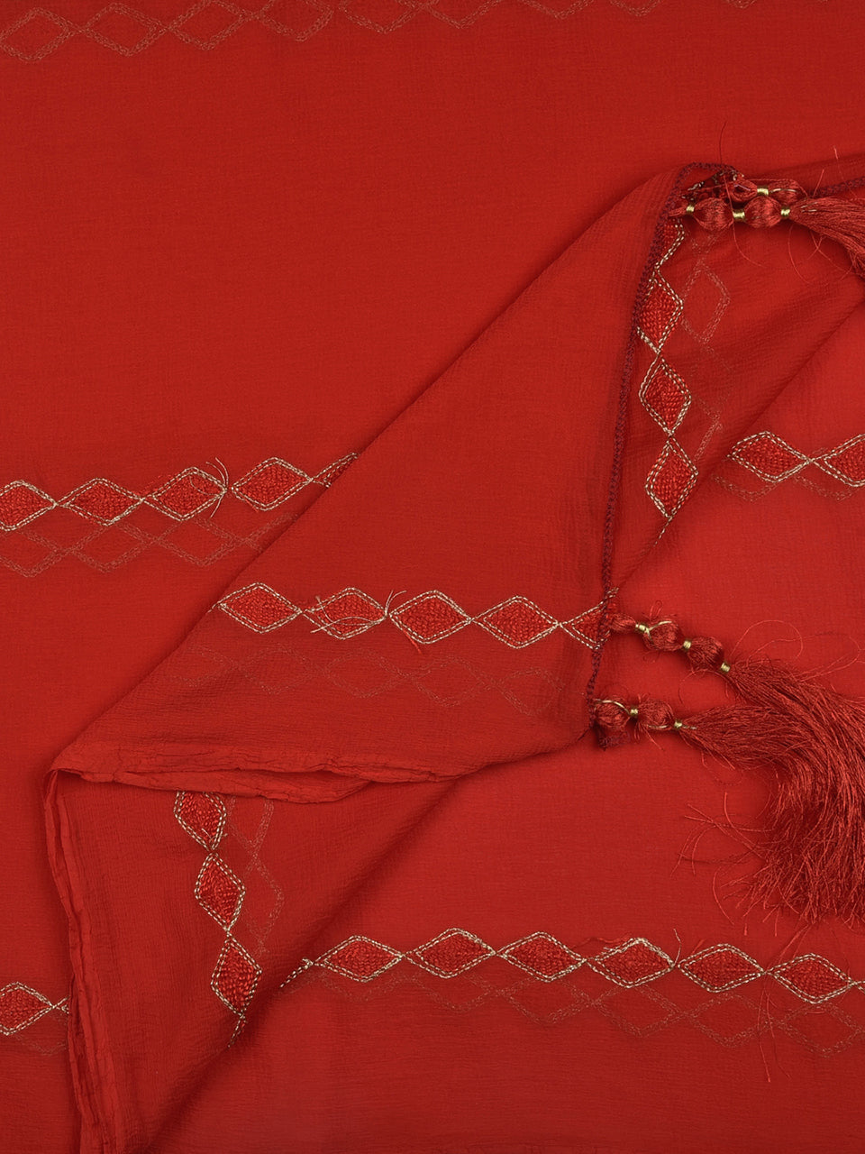 Embroidered Red Chiffon Dupatta. freeshipping - Dupatta Bazaar
