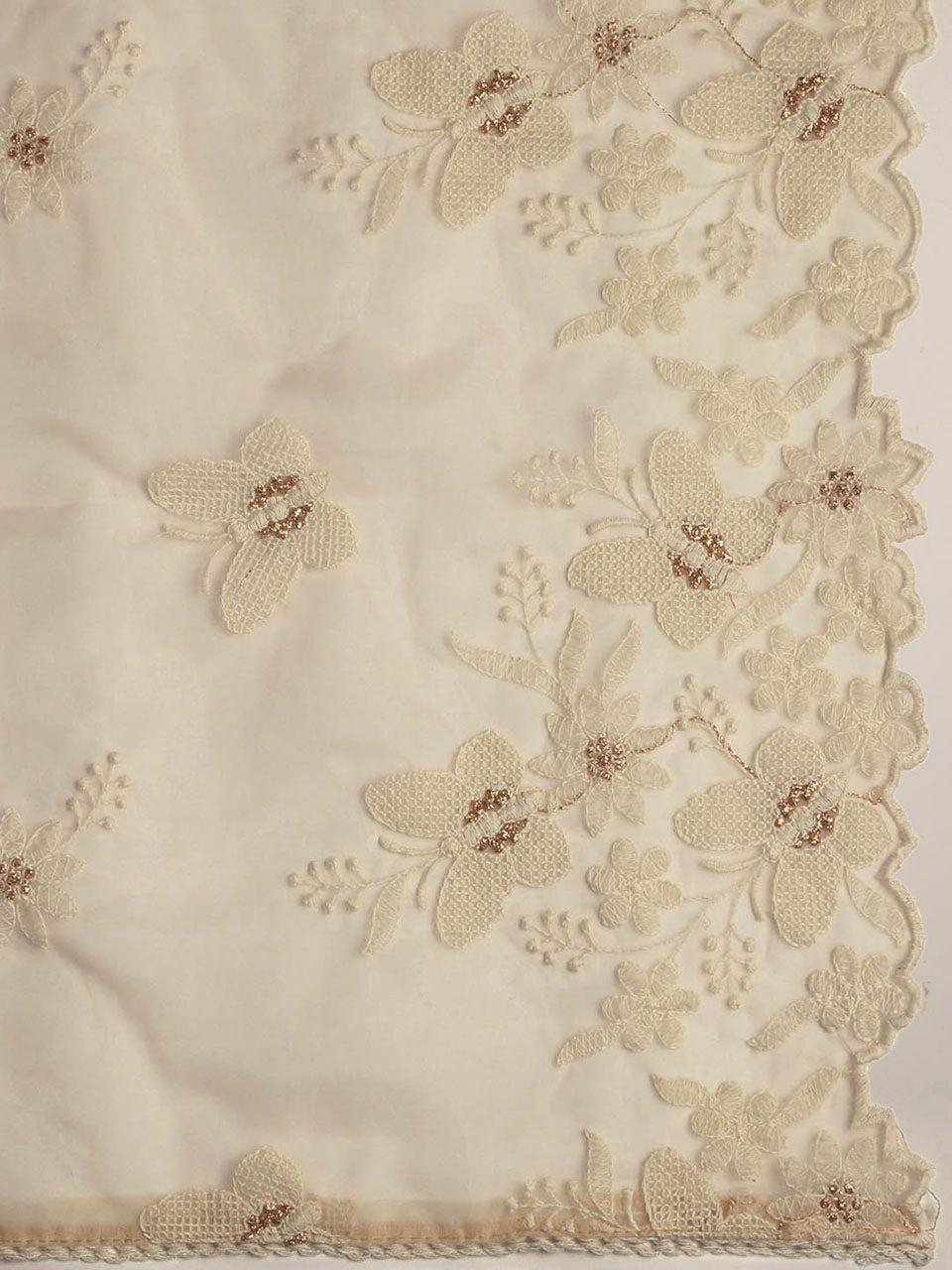 Beige Organza Dupatta with Butterfly Embroidery freeshipping - Dupatta Bazaar