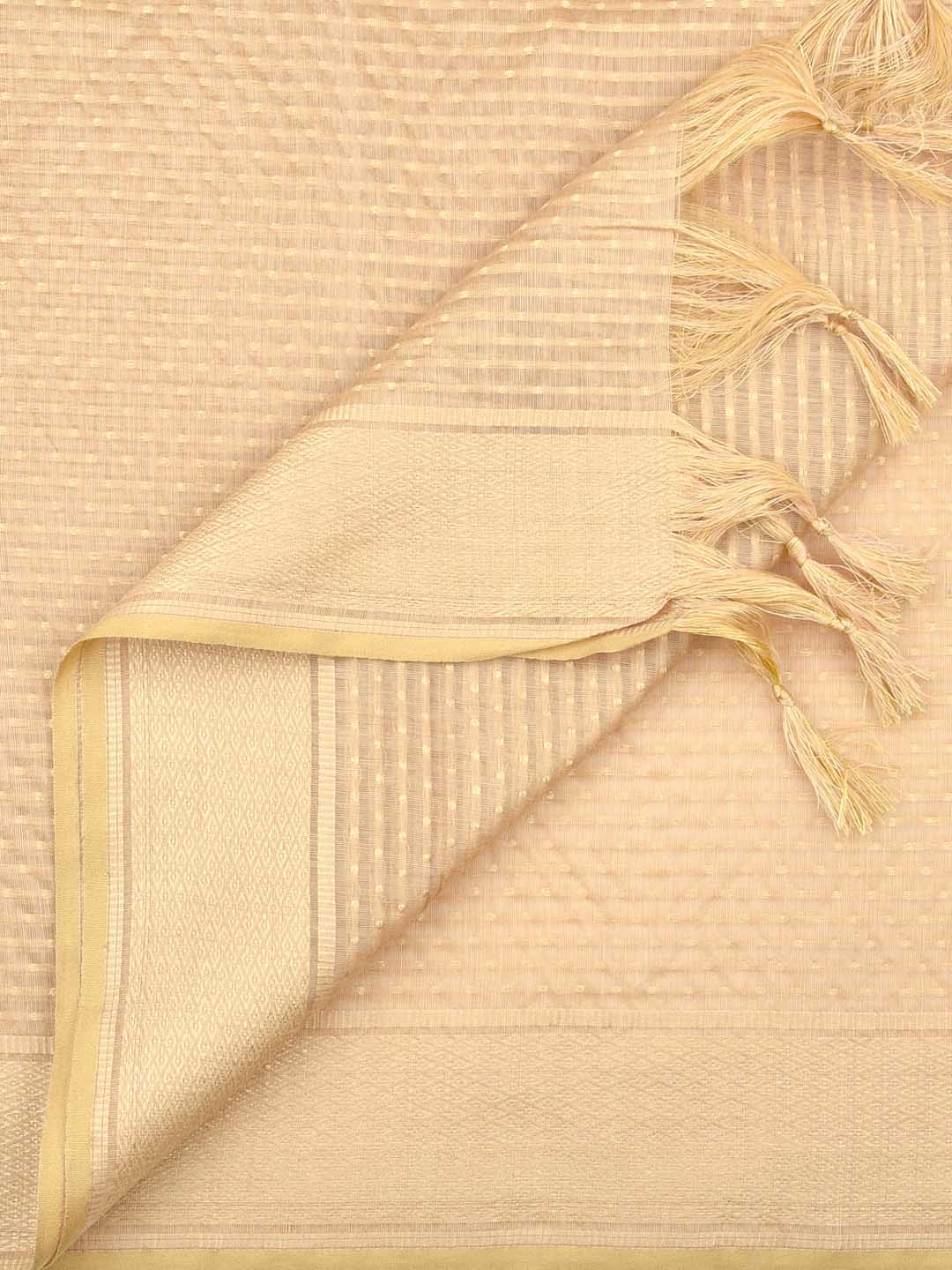 Woven Gold & White Striped Cotton Chanderi Dupatta freeshipping - Dupatta Bazaar
