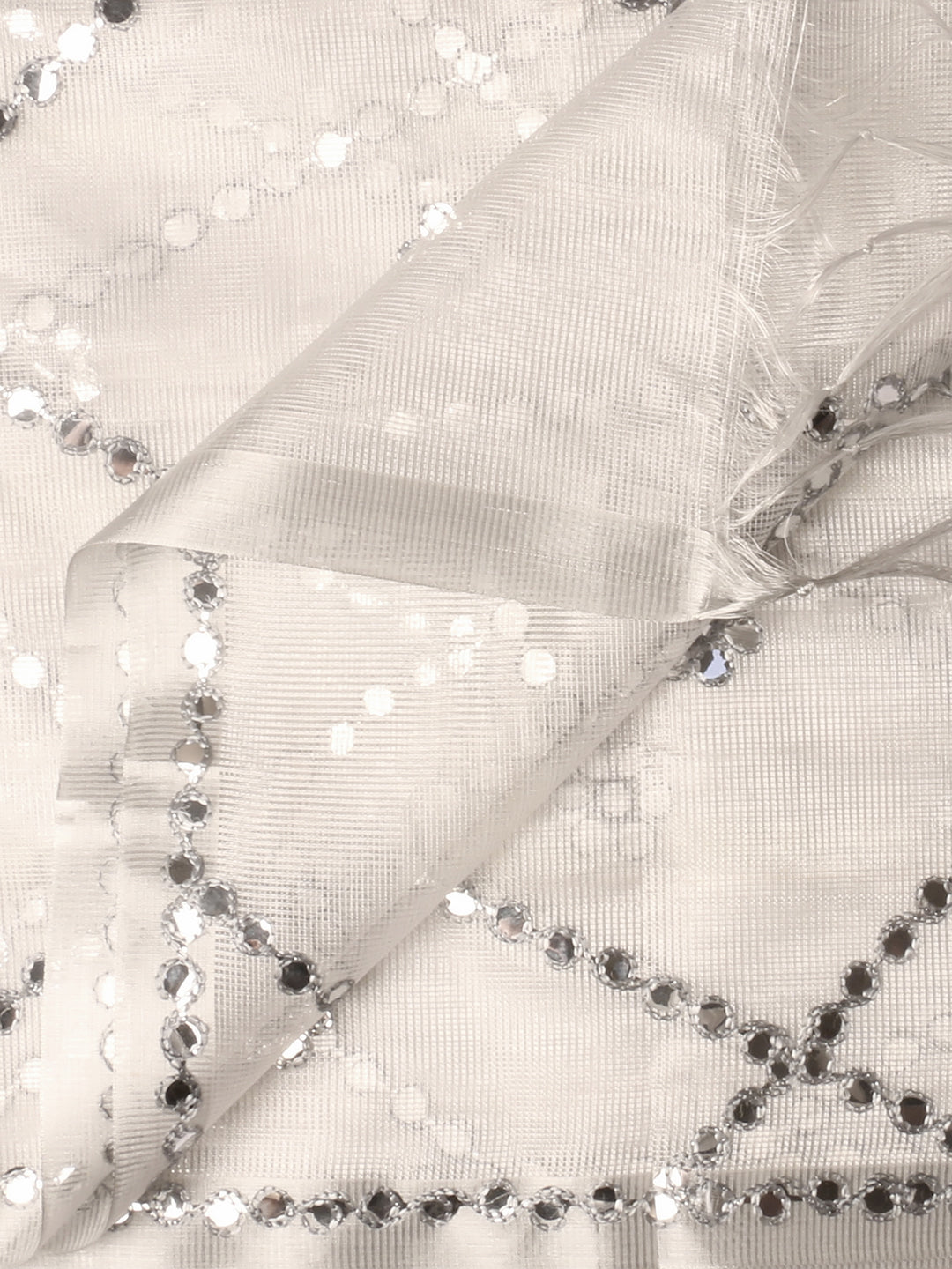 Silver Tissue Silk Dupatta with Mirror Work freeshipping - Dupatta Bazaar