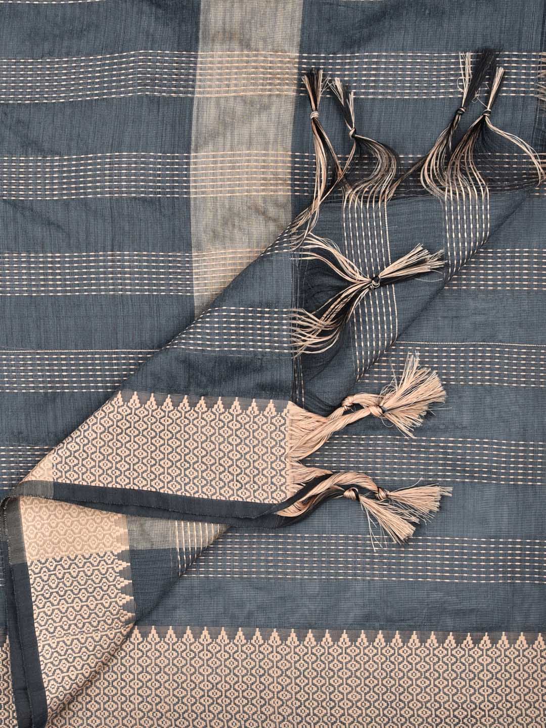 Woven Brown & Biege Striped Cotton Chanderi Dupatta freeshipping - Dupatta Bazaar