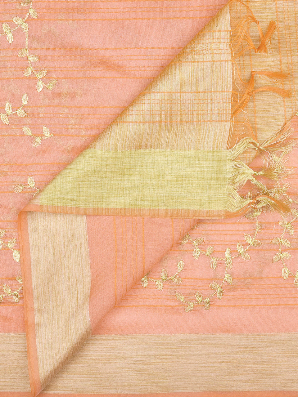 Embroidered Peach Blended Silk Dupatta. freeshipping - Dupatta Bazaar