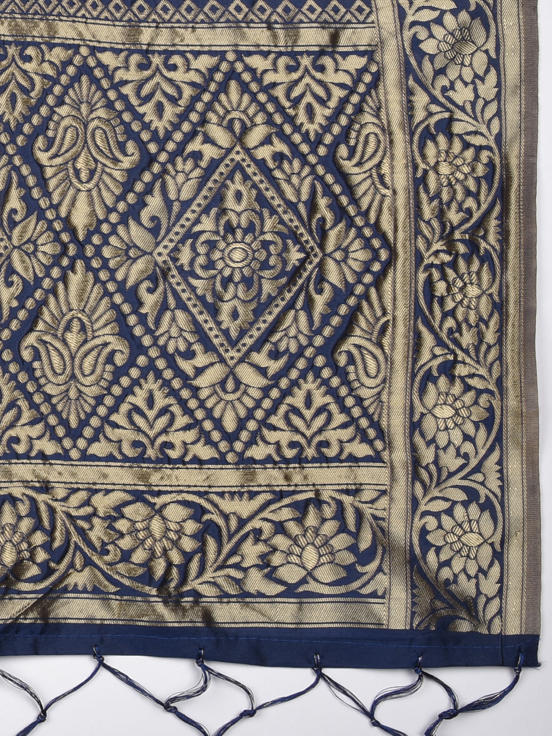 Dupatta Bazaar Woman's Navy Blue Banarasi Silk Dupatta with Bhandej design. - Dupatta Bazaar