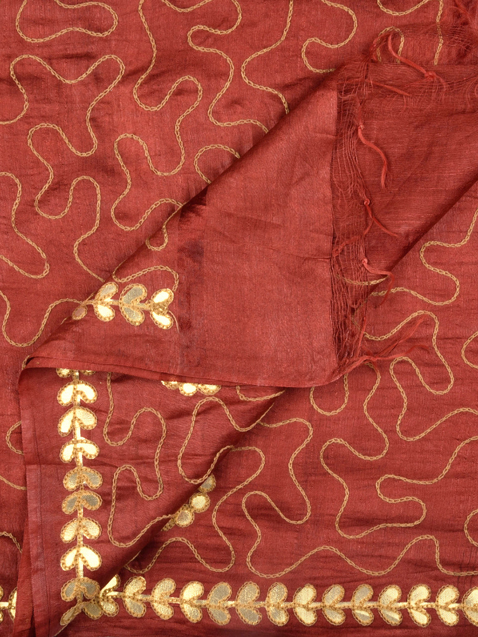 Embroidered Maroon Blended Silk Dupatta freeshipping - Dupatta Bazaar