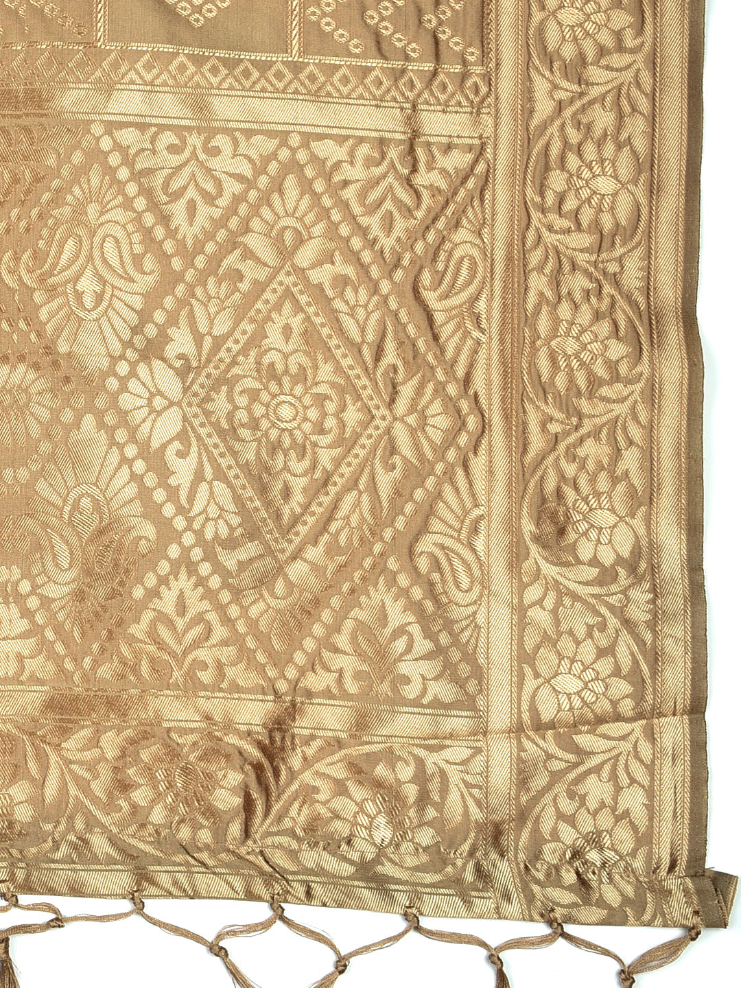Dupatta Bazaar Woman's Gold Banarasi Silk Dupatta with Bhandej design. - Dupatta Bazaar