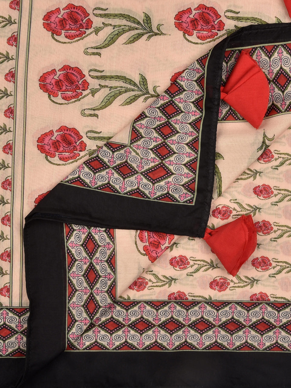 Beige & Pink Floral Printed Blended Silk Dupatta. freeshipping - Dupatta Bazaar