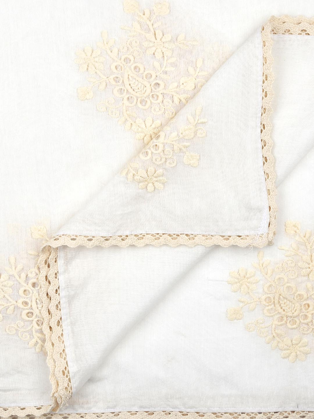 Off White Schiffili Embroidered Chanderi Silk Dupatta freeshipping - Dupatta Bazaar