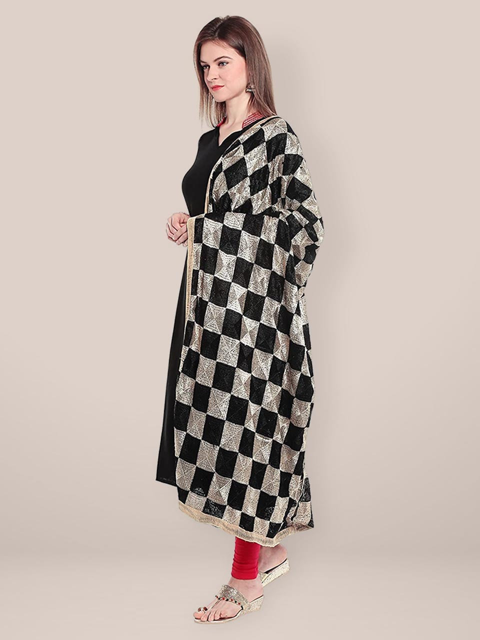 Black & Beige  Phulkari Chiffon Dupatta freeshipping - Dupatta Bazaar
