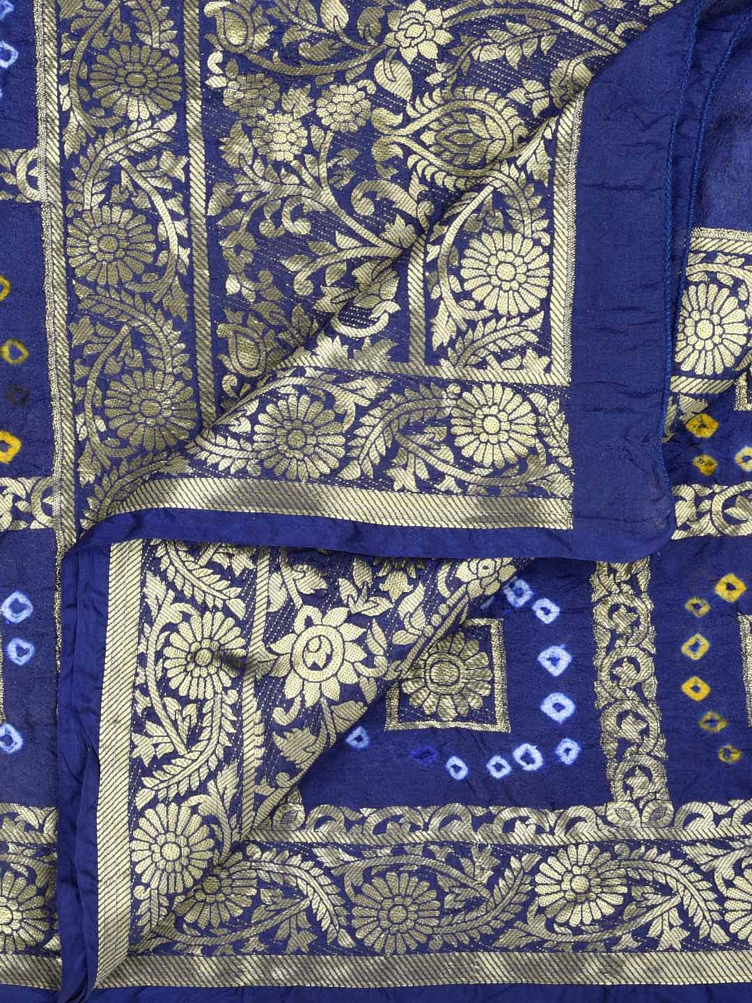 Navy Blue Banarasi Bandhej Gharchola Silk Dupatta freeshipping - Dupatta Bazaar