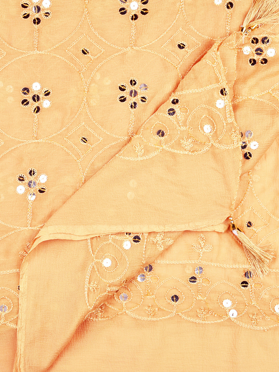 Embroidered Beige Chiffon Dupatta freeshipping - Dupatta Bazaar