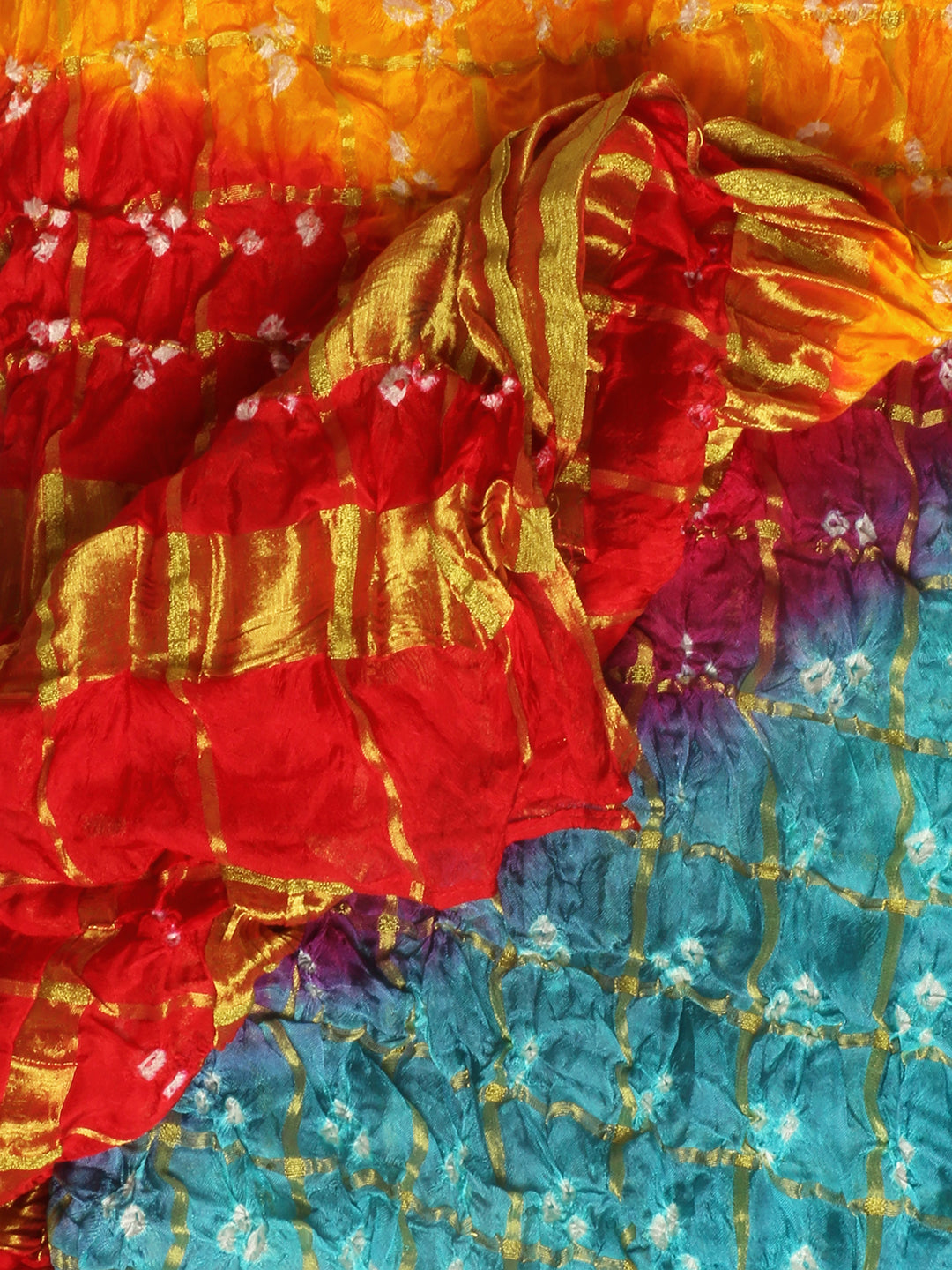 Multicoloured Bandhini Gharchola Silk Dupatta freeshipping - Dupatta Bazaar