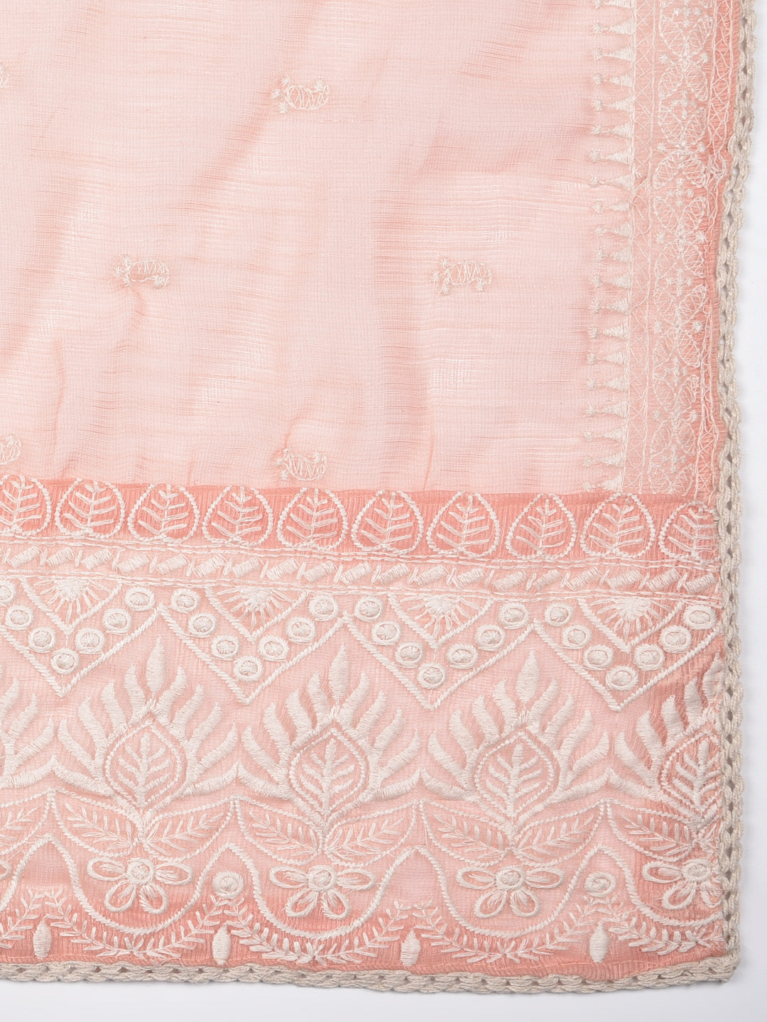 Dupatta Bazaar Woman's Embroidered Peach Super Net Dupatta. - Dupatta Bazaar