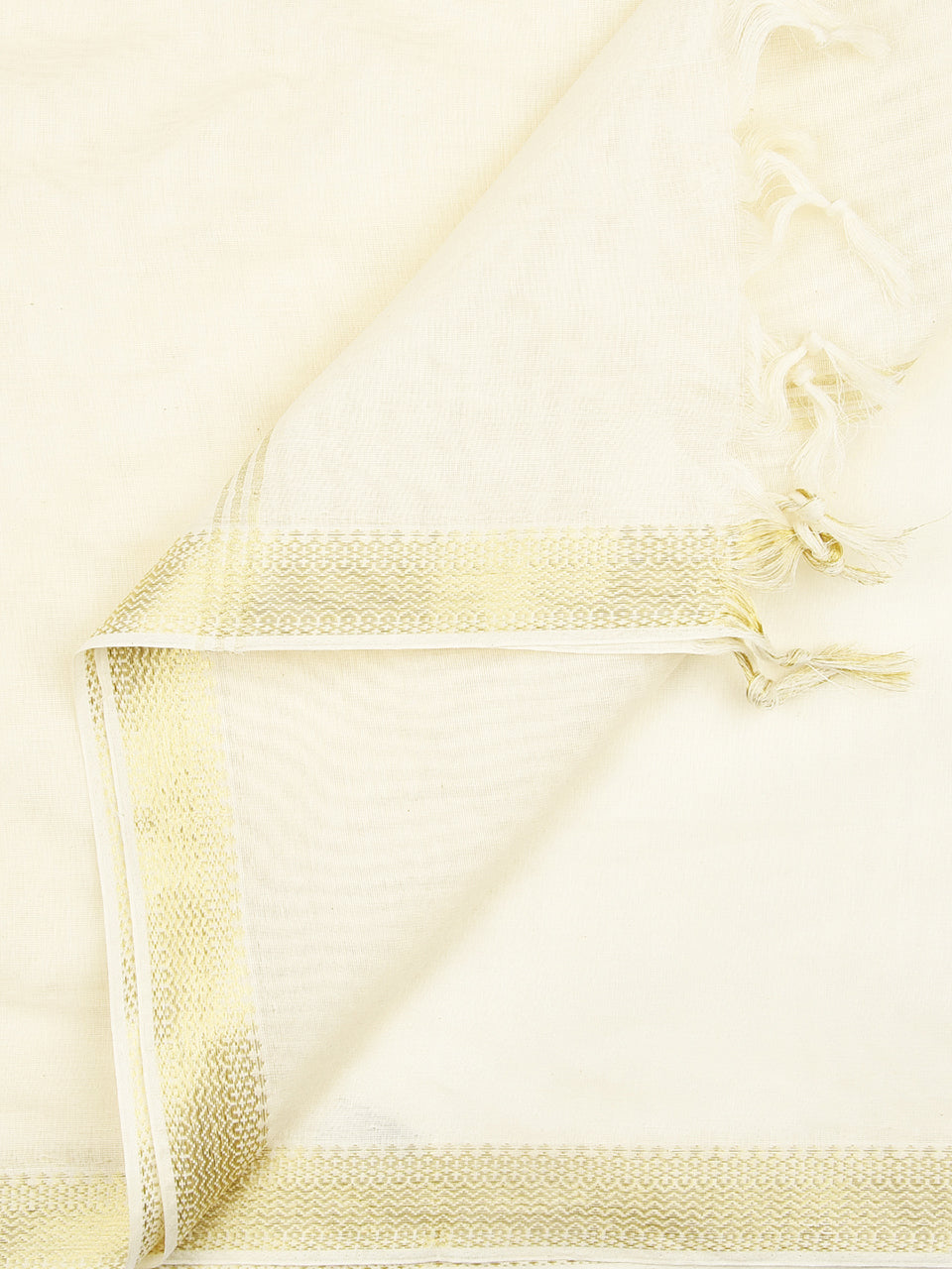 Mangalgiri Cream Cotton Dupatta with Golden border freeshipping - Dupatta Bazaar